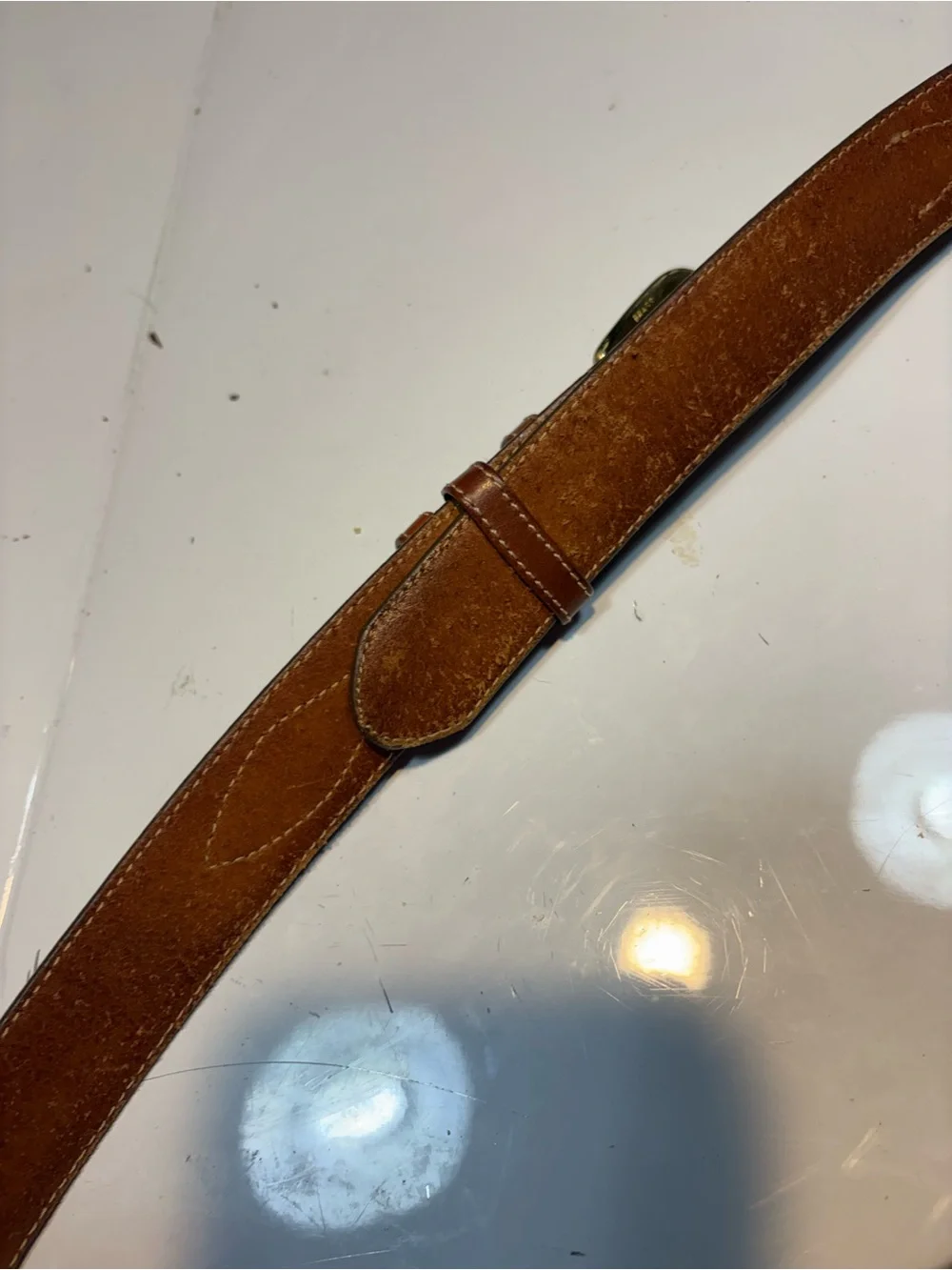 Lands' End Vintage Leather Ranger Belt featuring a distinct double-keeper 44